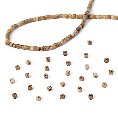 BEADIA Natural Brown Picture Jasper Short Cylinder Beads 2x3mm 155pcs Tube Loose Semi Gemstone Beads for Jewelry Making Design - color: Brown Picture Jasper