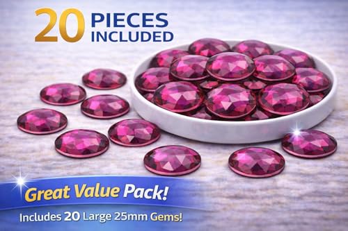 Allstarco 25mm Flat Back Round Acrylic Rhinestones Plastic Circle Gems for Costume Making Cosplay Jewels Pro Grade Embelishments - 20 Pieces (Pink Fuchsia H108) - color: Pink Fuchsia H108