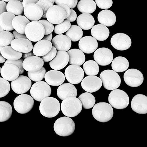 CYS EXCEL White Glass Gemstone Beads Vase Fillers (2 LBS) Flat Marble Beads Multiple Color Choices Aquarium Decor Rocks Floral Stones Decorative Mosaic Glass Gem Pebbles - color: White, size: 2 LBS