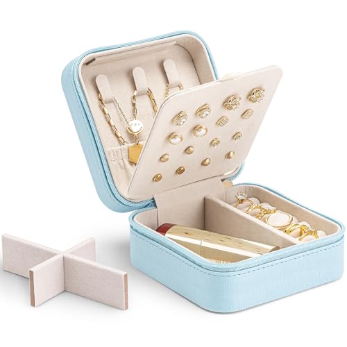 VLANDO Mothers Day Mom Gifts - Travel Jewelry Case, Small Travel Jewelry Organizer Box for Girls Women - Blue - color: Blue