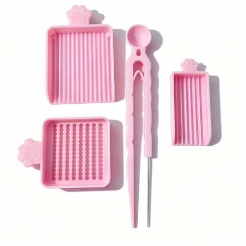 2.6mm Mini Fuse Beads Tray Set, 4-in-1 Picking Tool Kit with Single Needle Tweezer & Spoon for Perler Beads, Arts and Crafts Supplies (Pink) - color: pink
