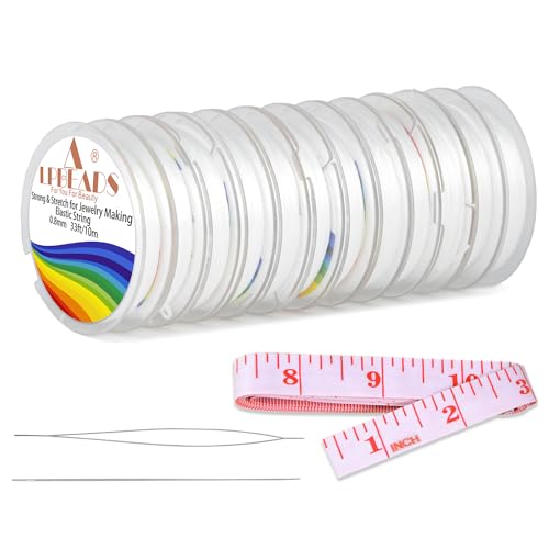 LPBeads 12 Rolls 0.8mm Elastic Stretchy String Cord for Bracelet Jewelry Making with Beading Needles and Ruler - style: White