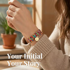 Set of 4 Colorful Bead Initial Bracelets, Personalized Stackable Jewelry, Adjustable Stretchy Charm Bracelets for Women, Beaded Bracelet Set, Trendy Custom Jewelry Gift - style: Colorful Bead - K