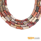 GEM-Inside 30Pcs 5x12mm Natural Dark Red Picasso Jasper Stone Plant Bamboo Knot Bone Charms Beads for Jewelry Making Power Energy Chakra Stone Beads - color: Dark Red Picasso