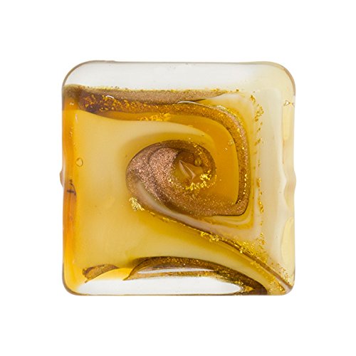 Topaz with Aventurina and 24kt Gold Foil Mare Square 20mm Murano Glass Bead Handmade Lampwork