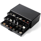 YUFONG Earring Organizer Box Acrylic Jewelry Organizer with 3 Drawers 54 Adjustable Grids Clear Stackable Earring Holder Velvet Trays Ring Display Case for Women Girls (Black Black) - color: Black Black