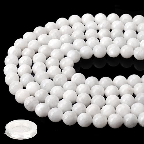 70PCS Natural 8MM Healing Gemstone, Moonstone Energy Stone Round Loose Beads, Semi-Precious Crystal Beads with Free Elastic String for Jewelry Making DIY - color: Moonstone, size: 8MM
