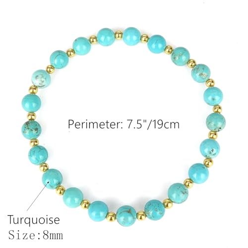 Turquoise Bracelet, Bohemian Natural Genuine Turquoise Bead Bracelet for Women, Handmade 6mm Round Beads Stretch Bracelet Turquoise Jewelry