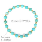 Turquoise Bracelet, Bohemian Natural Genuine Turquoise Bead Bracelet for Women, Handmade 6mm Round Beads Stretch Bracelet Turquoise Jewelry