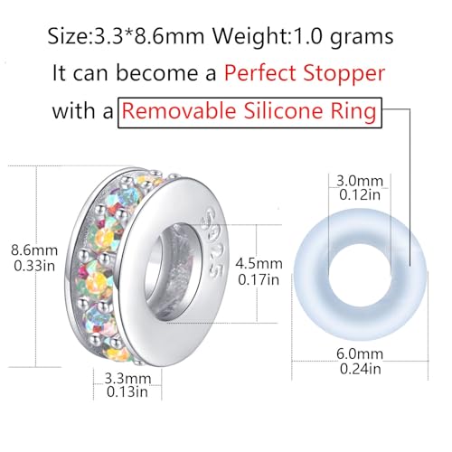 Clip Stopper Charms Sterling Silver Rondelle Spacer Bead Charm Stopper Charm for Pandora Charm Bracelets - color: Colorful (2 pcs )