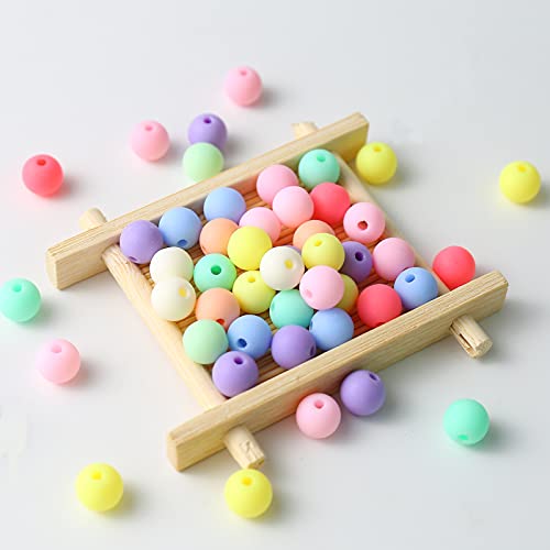 400 Pcs Matte Craft Beads, 10 mm Colourful Acrylic, Opaque Multicolor Pony for Jewellery Making DIY Necklaces Bracelet (1cm) - color: Matt colourful / 10 mm