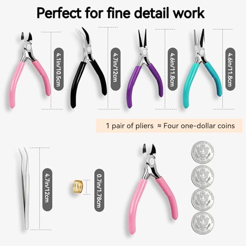4Pcs Jewelry Making Pliers Set, Including Needle Nose Pliers, Round Nose Plier and Wire Cutters, Versatile Jewelry Tools for Repair, Wire Wrapping, Beading and Various Crafts