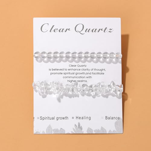 Healing Crystal Bracelets for Women 2 PCS 6mm Natural Stone Bracelet Stretch Crystal Beaded Bracelets Handmade Gemstone Bracelet Jewelry Gifts Christmas Gifts for Women Girls - style: clear quartz