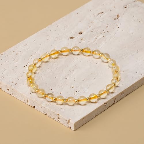 QOGIR 14k gold Handmade Healing Bracelet, Natural Gem Stone Crystal Elastic Gold Bracelet - color: Citrine - Wealth, size: 6m