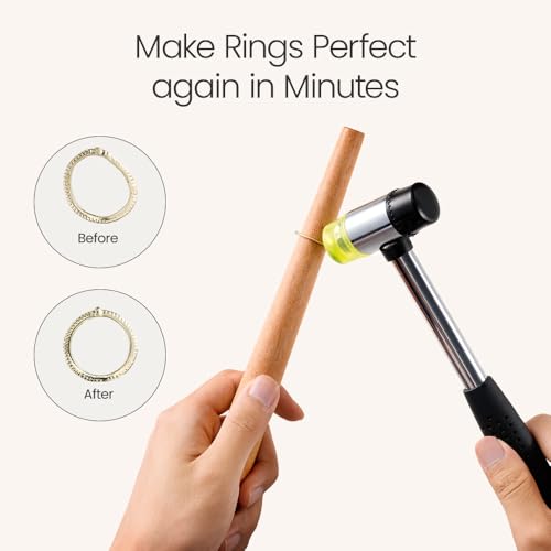 Meowoo Jewelers Rubber Hammer with Wood Ring Mandrel Ring Shaper Tool - Repair Bent Rings & Jewelry Making Kit