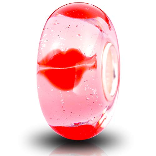 Murano Glass Charms Authentic 925 Sterling Silver Charms Core Red Flower Pink Love Heart White Yellow Glass Beads fit Pandora Style Bracelet for Women Wife Anniversary DIY Gift - color: color_3