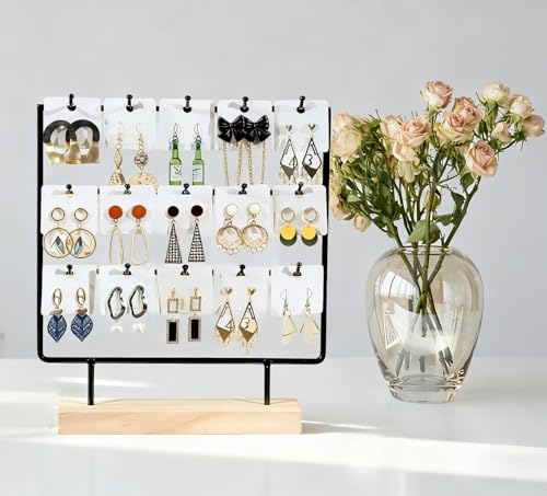 Earring Display Stand for Vendors, 3 Tier Black Wood Earring Rack with 15 Hooks, Stand Holder for Selling for Earring Keychains