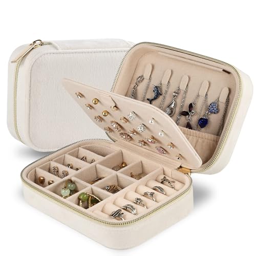 Dajasan Velvet Travel Jewelry Boxes, Small Travel Jewelry Case, Portable Travel Jewelry Organizer Box for Birthday Mother's Day Valentine's Day (Beige) - color: Beige, size: Medium