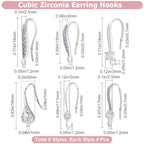Beebeecraft 1 Box 24Pcs 6 Styles Cubic Zirconia Earring Hooks Sterling Silver Plated Brass French Ear Hooks with Loop for Jewelry Making DIY Earring Crafts - color: 6 Style Earring Hooks Silver
