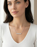 Horizontal Bar Necklace for Women, Sterling Silver or 14K Gold Plated Silver, Minimalist, CZ Diamond, Dainty Bar Pendant - Unique Jewelry Gift - style: Signature Pavé - Silver