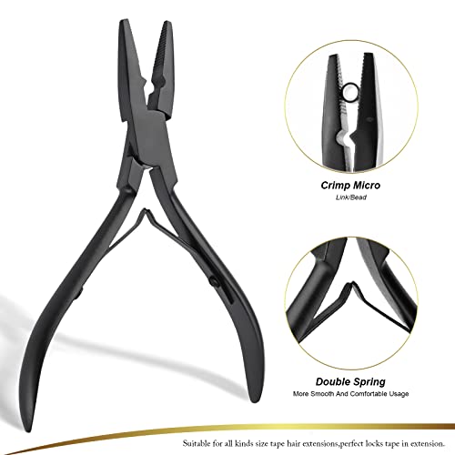 Hair Extension Pliers Kit Microlink Pliers for Extensions Hair Extension Beading Tool Hair Needle Pulling Hook Hair Styling Bead Closer and Remover Pliers - color: Black