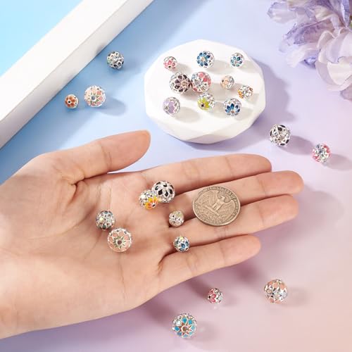 Craftdady 24pcs 8mm 10mm 12mm Round Rhinestone Beads Crystal Silver Rhinestone Bracelet Loose Spacer Beads Dangle Earring Ball Bead for DIY Craft Keychain Jewelry Making - color: Silver