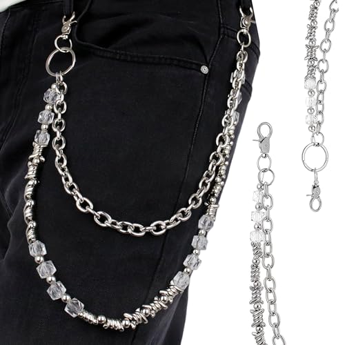 Layered Punk Pants Chain for Men Women, Gothic Hip Hop Jean Chain Wallet Chain Biker Trouser Chain, Goth Emo Fashion Keychain Accessories - color: 2L-Prickly