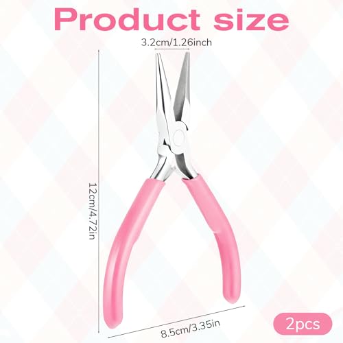2 Pcs Chain Nose Pliers For Jewelry Making, 4.5 Inch Flat Nose Jewelry Pliers Precision Small Craft Plier for Jewellery Repair, Wire Bending, Object Grasping (Blue Pink) - color: Blue, Pink