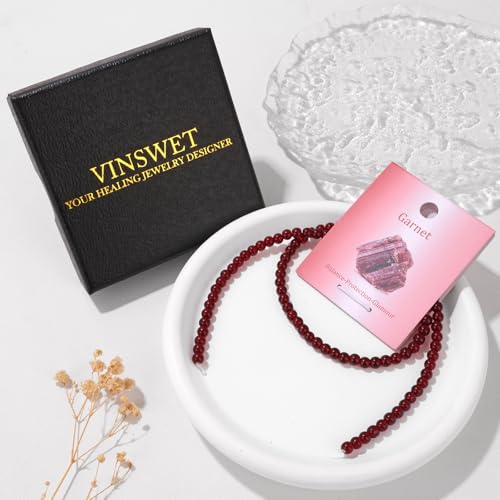 Vinswet 90pcs 4mm Garnet Natural Stone Beads Round Genuine Real Stone Beading Loose Gemstones DIY Smooth Bead for Bracelet Necklace Earrings Jewelry Making - color: Garnet, size: 4mm