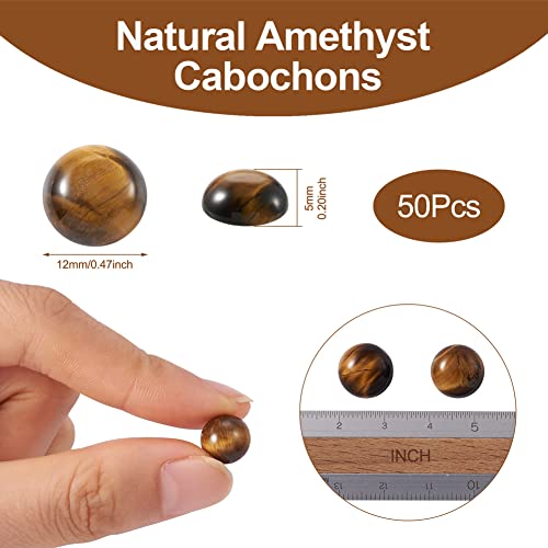 Fashewelry 50Pcs Natural Tiger Eye Cabochon Stone Half Round Beads 12mm Flat Back Gemstone Chakra Healing Crystal Cover Cabs for Jewelry Making - color: 2-Tiger Eye, size: 12x5mm