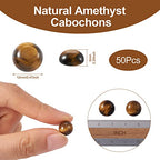 Fashewelry 50Pcs Natural Tiger Eye Cabochon Stone Half Round Beads 12mm Flat Back Gemstone Chakra Healing Crystal Cover Cabs for Jewelry Making - color: 2-Tiger Eye, size: 12x5mm