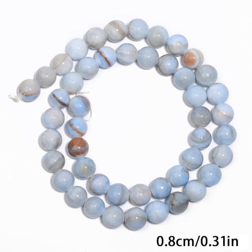 Stone Beads, 45pcs Blue Aquamarine Gemstone, 8mm Round Loose Beads for Jewelry Making, Bracelets, with Bag, String & Card - color: Blue Aquamarine, size: 8mm