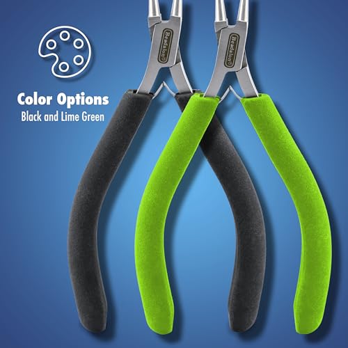 Beadalon Designer Series Slim Round Nose Pliers, Black Vinyl-Free Grips, Stainless Steel, Box Joint, Double Leaf Springs, 5.75 in - color: Lime Green, style: Round Nose, Black