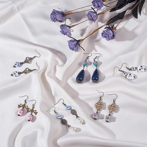SUNNYCLUE 1 Box DIY 10 Pairs Porcelain Earring Making Starter Kit with Porcelain Beads, Spacer Bead, Earring Hooks Jewelry Arts Craft Supplies Findings for Beginners Women Gift, Instruction