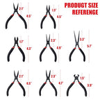 WISEUP 8-Piece Mini Pliers Set，Needle, Round, Flat, Long, Bent Nose, Diagonal, End Cutting & Linesman Pliers for Crafting, Electronics & Jewelry Making，with Pouch