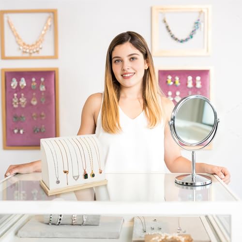 2 Pack Cambered Necklace Display Stand, Soft Leather Necklace Bracelet Organizer Rack for Selling, White Tabletop Jewelry Display Storage Holder for Necklaces, Pendant, Mother's Day