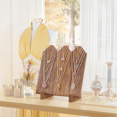 Lolalet Wooden Necklace Display Stands for Selling, Freestanding Multiple Necklaces Stands and Displays for Vendors, Jewelry Displays Holders for Craft Show -1 Pack, Oak