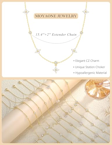 Dainty Gold Necklace for Women Trendy 14K Gold Plated Pearl Cross Clover Butterfly CZ Charm Pendant Chain Station Necklaces Waterproof Non Tarnish Layered Choker Cute Jewelry Gifts - color: G-clover-1