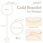 CHESKY 14K Gold Plated Hand Chain Bracelets for Women Set - Dainty Finger Ring Bracelet Stack Adjustable Hand Chains Durable Beaded Bracelets Trendy Simple Body Jewelry Gift for Women - style: 3thin bracelet-gold