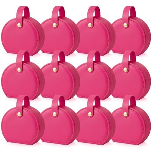 Weysat 12 Pack Travel Jewelry Case Bridesmaid Gifts Box Bulk Small Leather Earring Organizer for Women Proposal Return Gift (Rose Red) - color: Rose Red