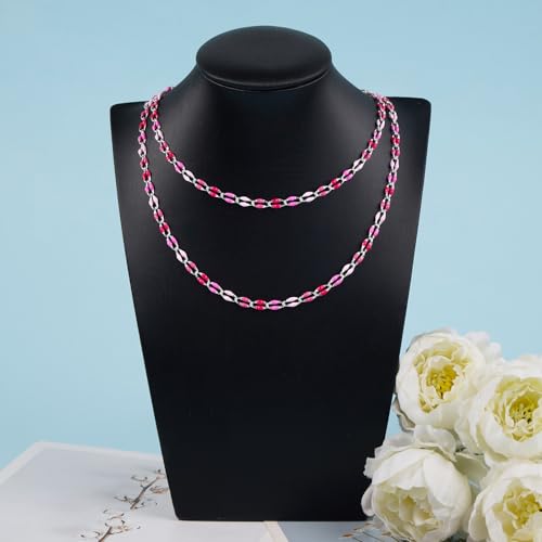 YOUBEIYEE 6.5 Feet Colorful Rose Pink Enamel Chain for Jewelry Making Oil Drip Link Chains Silver Plated Jewelry Chain Roll with Jewelry Findings - color: Rose Pink Silver