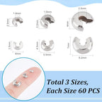 UNICRAFTALE 180Pcs 3 Sizes 304 Stainless Steel Crimp Beads Knot Covers Half Round Open Beads End Tip Metal Small Beads for DIY Bracelet Jewelry Craft Making - size: 4/5.5/8.2mm