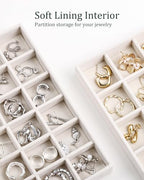 Stackable Jewelry Organizer Trays with Removable Dividers, 2-Tray Beige Jewelry Drawer Organizer Set for Earrings, Necklaces, Rings & Bracelets Gift for Her