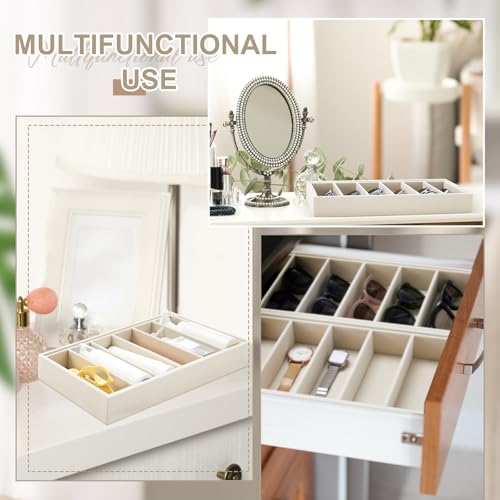 Juexica 4 Pcs Velvet Sunglasses Organizer Tray 6 Grid Sunglass Organizer Velvet Tray Stackable Glasses Display Case for Women Glasses Jewelry Display Watch (Beige) - color: Beige