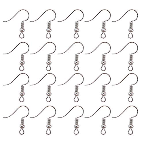 TOAOB 100pcs Earring Hooks Hypo Allergenic French Ear Wires with Ball and Coil 18mm Nickel Tone Fish Hook Earrings Making Supplies Jewelry Findings - color: Silver gray