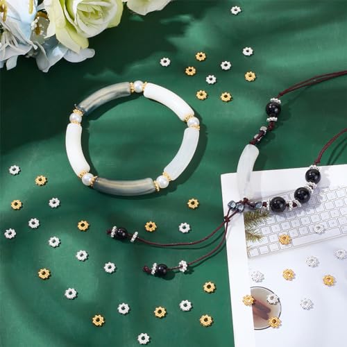 PH PandaHall 500pcs Tibetan Flower Spacer Beads, 2 Colors 5mm Alloy Daisy Beads Metal Jewelry Spacers Snowflake Spacer for Bracelet Necklace Earring Jewelry Making, Golden&Silver - color: Gold Silver