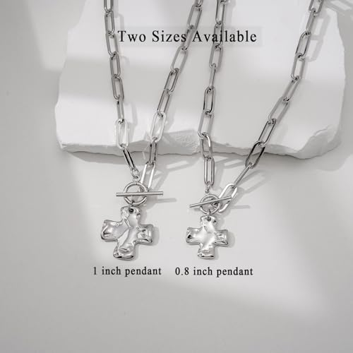 Bheop Chunky Cross Necklace for Women Trendy 14K Gold Silver Layered Statement Cross Pendant Charm Necklace Waterproof Paperclip Herringbone Snake Choker Chain Christian Jewelry Set Gift Non Tarnish - style: SL-Toggle Necklace(0.8 inch Pendant)