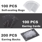 Earring Cards, Set Jewelry Making Supplies with 100 Pcs Earring Holder Cards 200 Pcs Earring Backs and 100 Jewelry Packaging for Earrings Necklace Jewelry Display, Bags 3.5x2.4 Inches (Marble Black) - color: Black Marble Pattern
