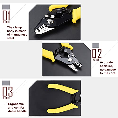 6" Fiber Optic Stripper 3 Hole,Precision Wire Cutter/Wire Stripper for Installers and Electricians,Safe¬ Hurt nm Cable Wire Fiber Strippers with Small Adjustment Wrench