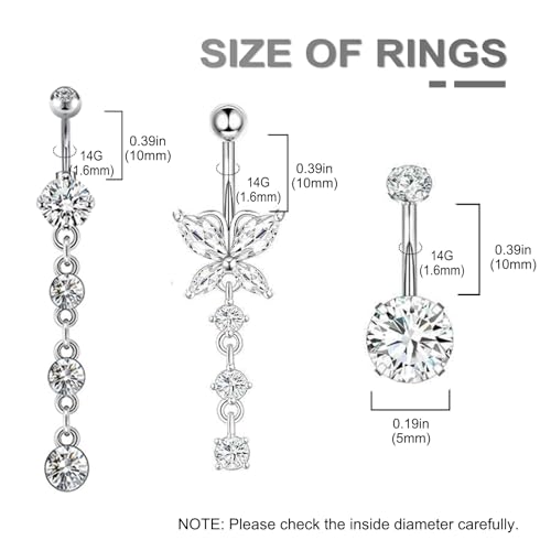Yugui Belly Button Piercing Kit 17PCS - Body Piercing Kit with Navel Rings Piercing Pliers Disposable 12G 14G Stainless Steel Piercing Needles Tools for DIY Piercing Self Belly Piercing Kit, Silver